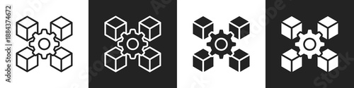 Blockchain Line And Solid Icon In White And Black Background