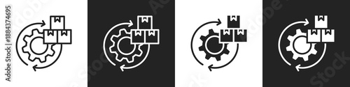 Production Line And Solid Icon In White And Black Background