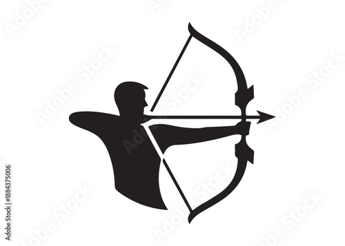 archery logo silhouette vector, bow and arrow logo silhouette illustration, bow and arrow silhouette logo vector, archery sports logo vector, archer bow man logo vector silhouette on white background.