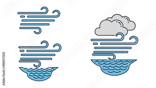 Weather forecast icons with wind and rain.