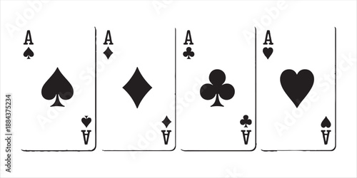 Set of four playing card aces with spade diamond heart and clover suits isolated