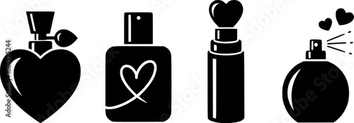 love perfume bottle silhouette Valentine icon set,Black color simple Vector icons
