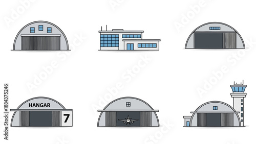 Bild auf Leinwand Airport hangar buildings and control tower.