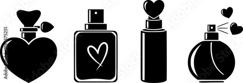 love perfume bottle silhouette Valentine icon set,Black color simple Vector icons
