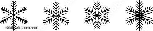 snowflake minimal flat icon set, black color and white background
