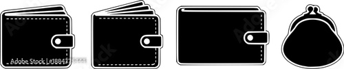 wallet minimal flat icon set, black color and white background
