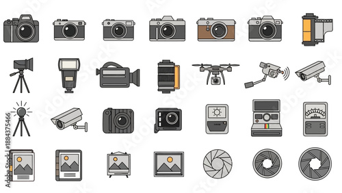 Collection of camera and photography icons.