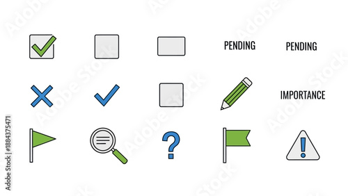 Collection of business task status icons.