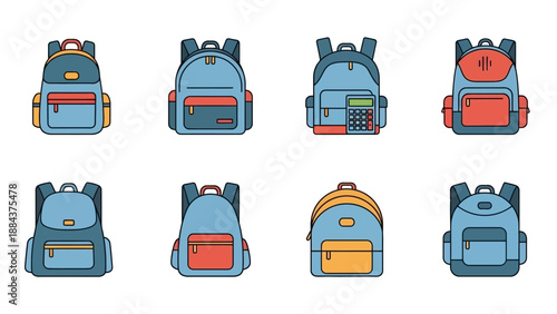 Collection of colorful cartoon backpacks 1.