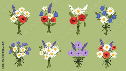 Collection of colorful flower bouquets.