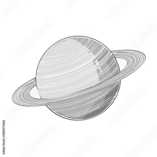 Isolated planetary object with celestial rings and gray shading on clear background for astronomy illustration