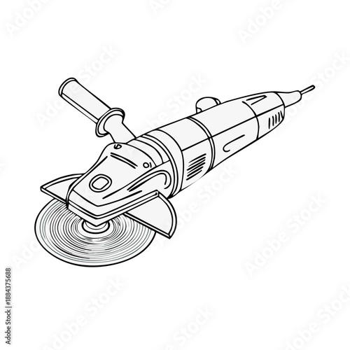 Angle Grinder Tool Machine Construction Cut Outline on White