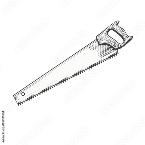 Hand Saw Illustration with Wood Handle and Metal Blade for Carpentry Projects