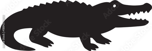 Black crocodile silhouette icon wild reptile animal flat vector illustration isolated on white background minimal design
