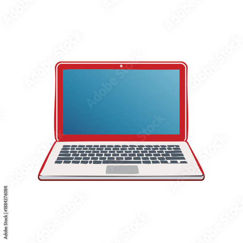Modern Red Laptop Illustration: Portable Computer with Screen Display, Isolated on White