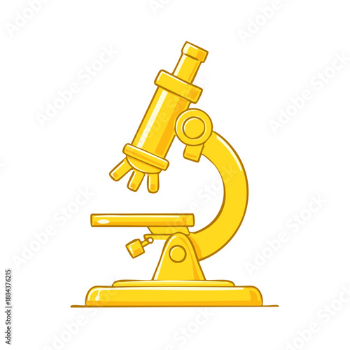 Shiny golden microscope laboratory instrument for scientific research studies