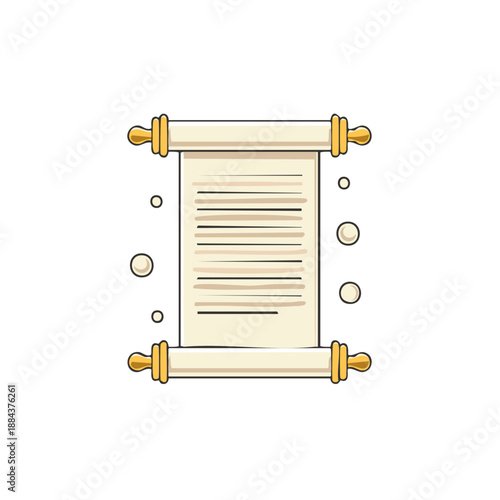 Illustration of an Ancient Scroll with Gold Trim, Open and Ready for Text