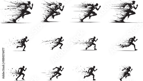 Abstract Runner Silhouette Set – Sprinting Athletes with Speed Motion