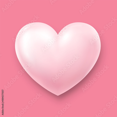A three-dimensional light pink heart with highlights and shadows on a pink background. A heart icon for your design. The concept of Valentine's Day, love. Vector EPS 10.