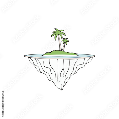 Tropical Island Oasis Fantasy Island Concept With Palm Trees On a Floating Piece of Earth