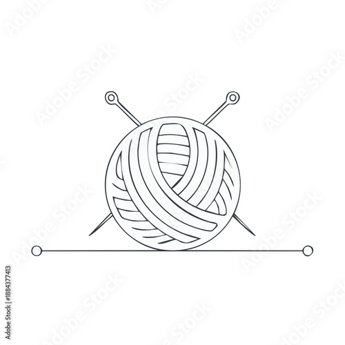 Delicate Line Art of Yarn Ball with Knitting Needles for Craft Projects and Textiles