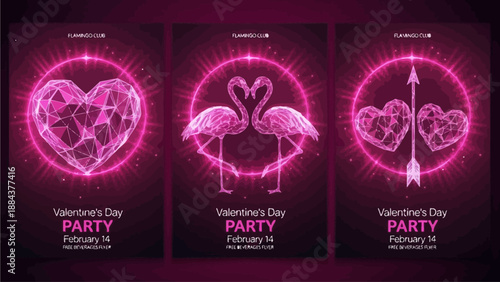 Celebrating Valentine's Day with neon heart, flamingo, and arrow designs in a party atmosphere
