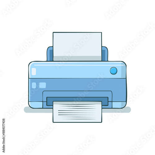 Simple Office Printer Illustration Printing Documents in Light Blue Color, Isolated