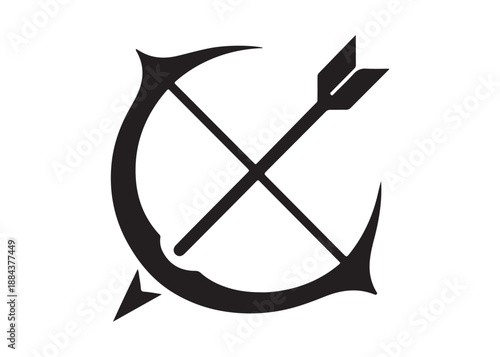 archery logo silhouette vector, bow and arrow logo silhouette illustration, bow and arrow silhouette logo vector, archery sports logo vector, archer bow man logo vector silhouette on white background.