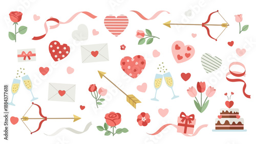 A vibrant collection of hearts, flowers, and romantic elements celebrating love and affection on a special day