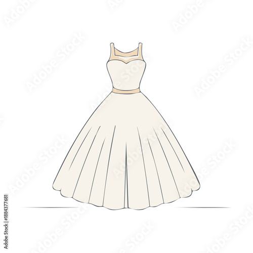 Elegant Sketch of Wedding Dress with Sleeveless Bodice and Full Skirt