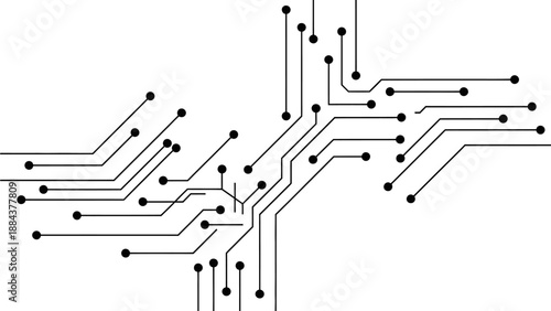 Complex network of circuit board pathways and nodes, circuit, technology, connection, illustration, digital