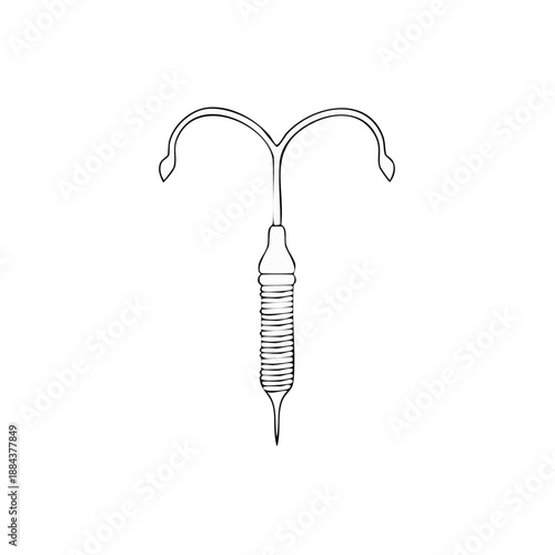 Intrauterine device, IUD contraception, birth control method, female reproductive health in minimalist line art