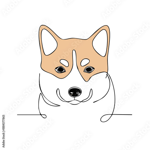 Single line drawing of a Shiba Inu dog featuring tan fur and a sleek modern continuous line vector design for creative projects