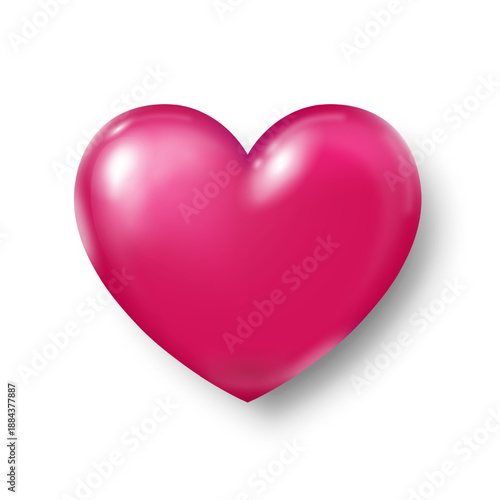 A voluminous pink heart with highlights on a white background. Heart icon for Valentine's Day. Vector EPS 10.