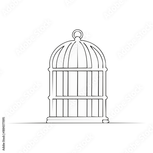 Simple Line Drawing of a Birdcage, Home Decor, Pet Accessory, Minimalist Outline