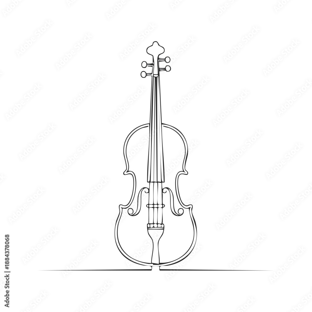 Fototapeta premium Elegant Violin Line Art: Classic Stringed Instrument Sketch for Musical Design and Creative Projects