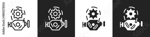 Engine Line And Solid Icon In White And Black Background