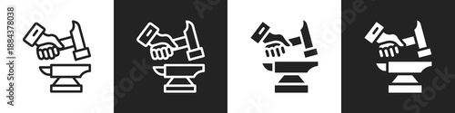 Forging Line And Solid Icon In White And Black Background