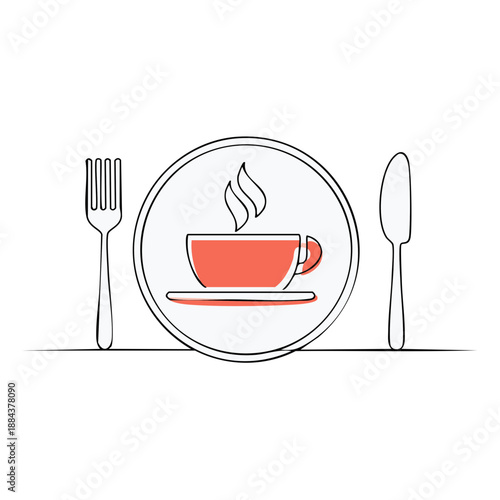 Cafe: Graphic Design for Kitchen and Restaurant Concepts of Hot Drink or Dish With Fork and Knife