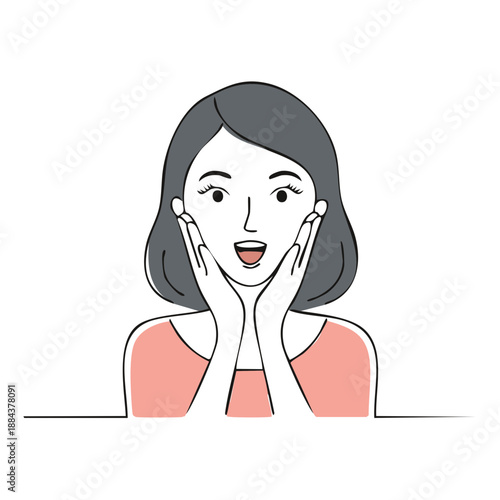 Surprised Woman with Hands on Face Simple Illustration Line Art Portrait