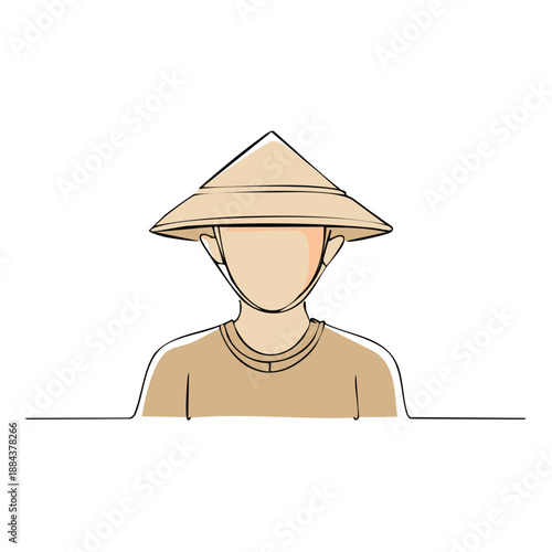 Minimalist illustration of a person wearing traditional Asian conical hat