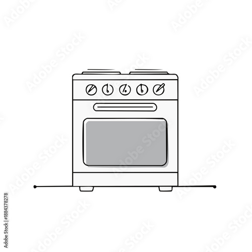 Illustration of a standalone cooker, oven and cooktop appliance for cooking and baking food