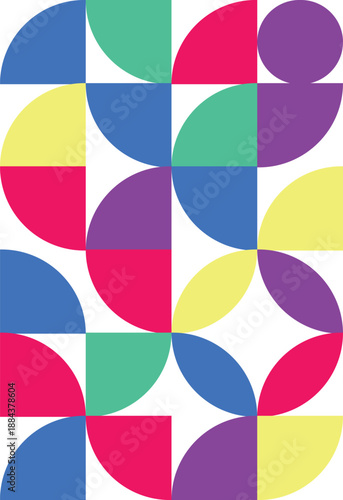 Vibrant Retro Geometric Semi-Circle Pattern Background – Bold Multicolor Rainbow Pink Blue Yellow Green Purple Abstract Vector 