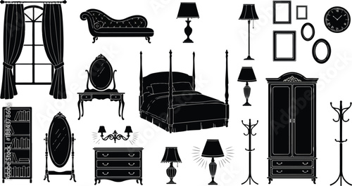 Collection of classic furniture silhouettes for interior design.