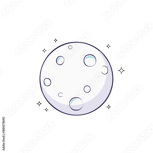 Crescent moon with craters in the night sky surrounded by stars vector illustration