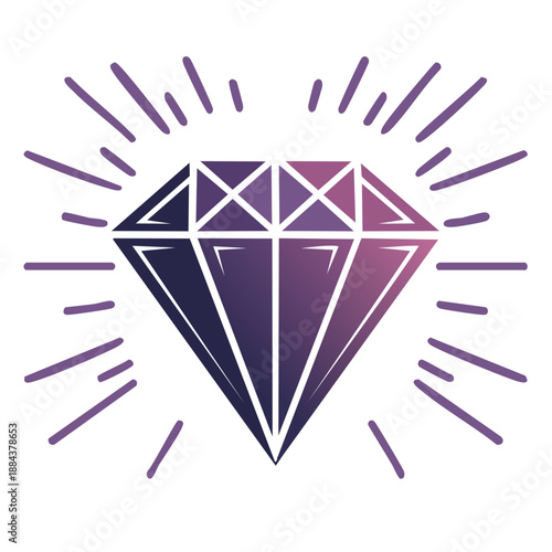 Shining Diamond Jewel Outline Graphic Gemstone Illustration with Radial Rays