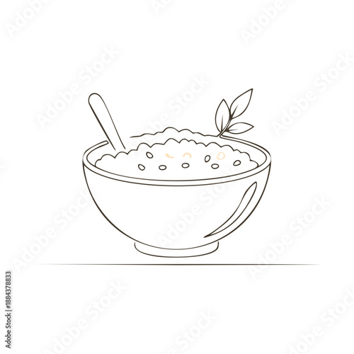 Cereal Bowl Line Art Breakfast Cereal Bowl Spoon and Leaf Simple Single Outline