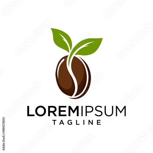 organic coffee bean and leaf logo for natural coffee brand, modern café, and eco products