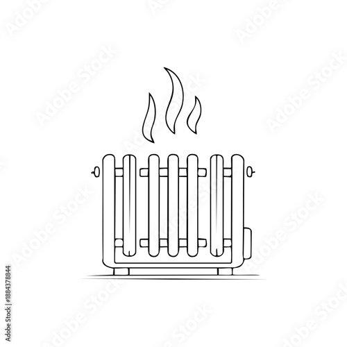 Heater Radiator Emitting Heat Flames Black and White Illustration