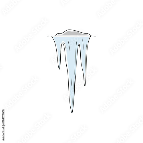 Illustration of frozen icicle with dripping ice melting, a symbol of winter and cold weather